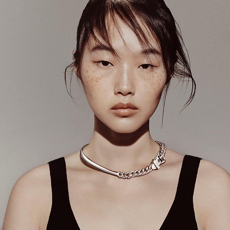 Boucle Sellier Inflexible necklace, large model - Silver | Hermès